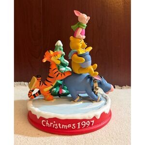 Disney Grolier Christmas 1997 Pooh's Skating Party Figurine Winnie Tigger Eeyore